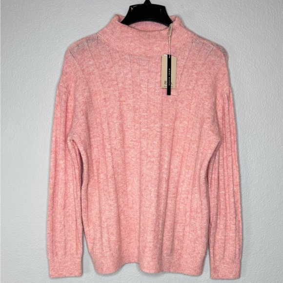 ELIE TAHARI Cozy Wool Blend‎ Mock Neck Knit Pullover Sweater Salmon Medium NEW - Picture 1 of 10
